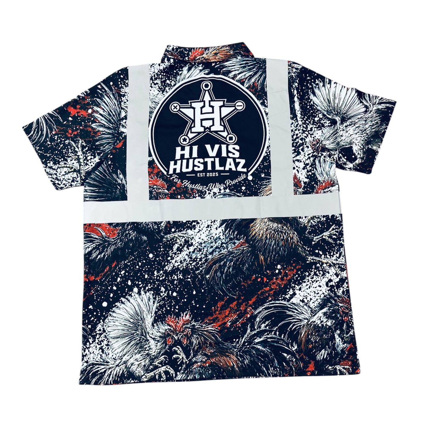 Hi Vis Hustlaz Class 2 Collared Shirt - Rooster Edition